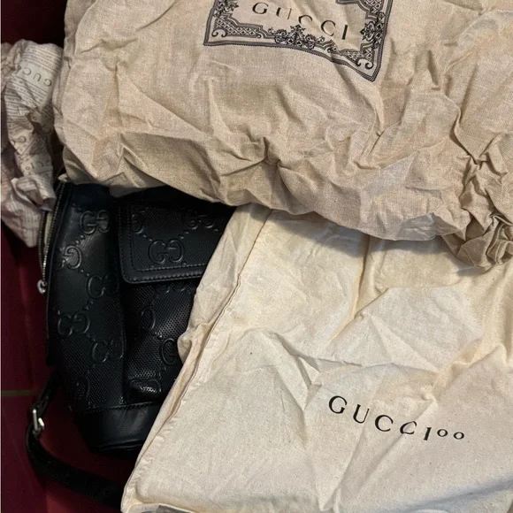 Gucci Black Leather Backpack with GG Monogram